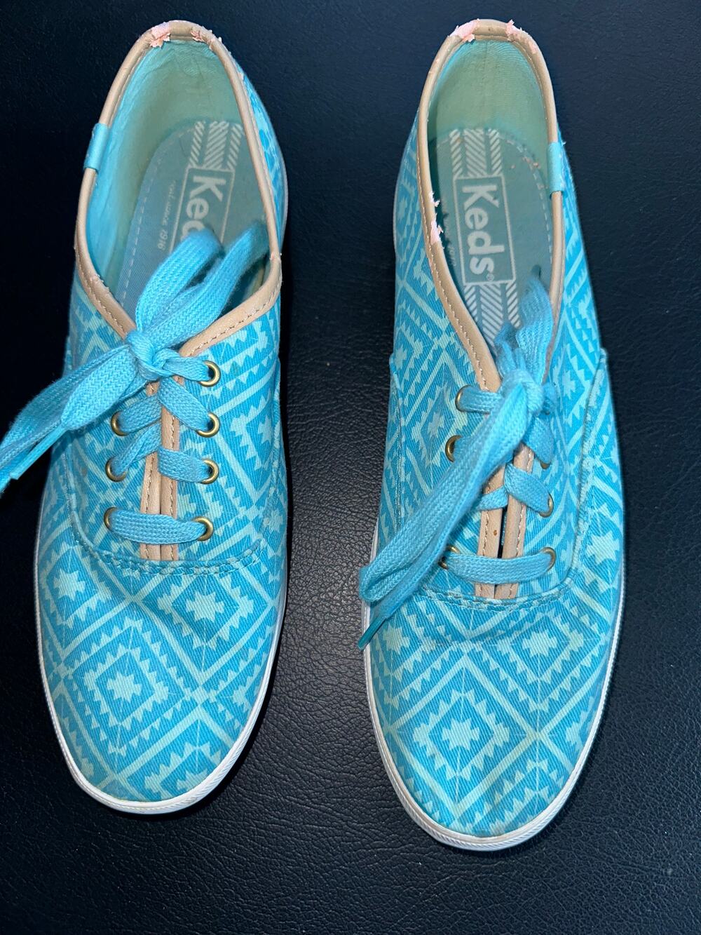 VINTAGE 80's EIGHTIES KEDS TURQUOISE PRINT SNEAKERS 7.5